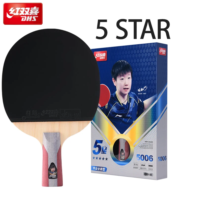 DHS Table Tennis Racket 5 Star H5006 Ping Pong Paddle Racket Bat 5-layer Wood Hurricane 3 Sticky Rubber Indoor Sports Raquete