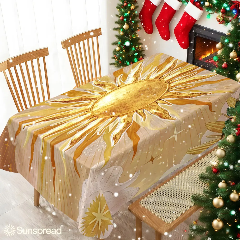 Gilded Sun Clouds Waterproof table cloth, splash-proof tablecloth, for party, Halloween, Christmas, dining, camping