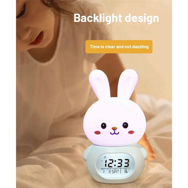ABLN-Cute Bedroom Clock With Night Light, Multiple Colors, And Music Function For Sleep Atmosphere