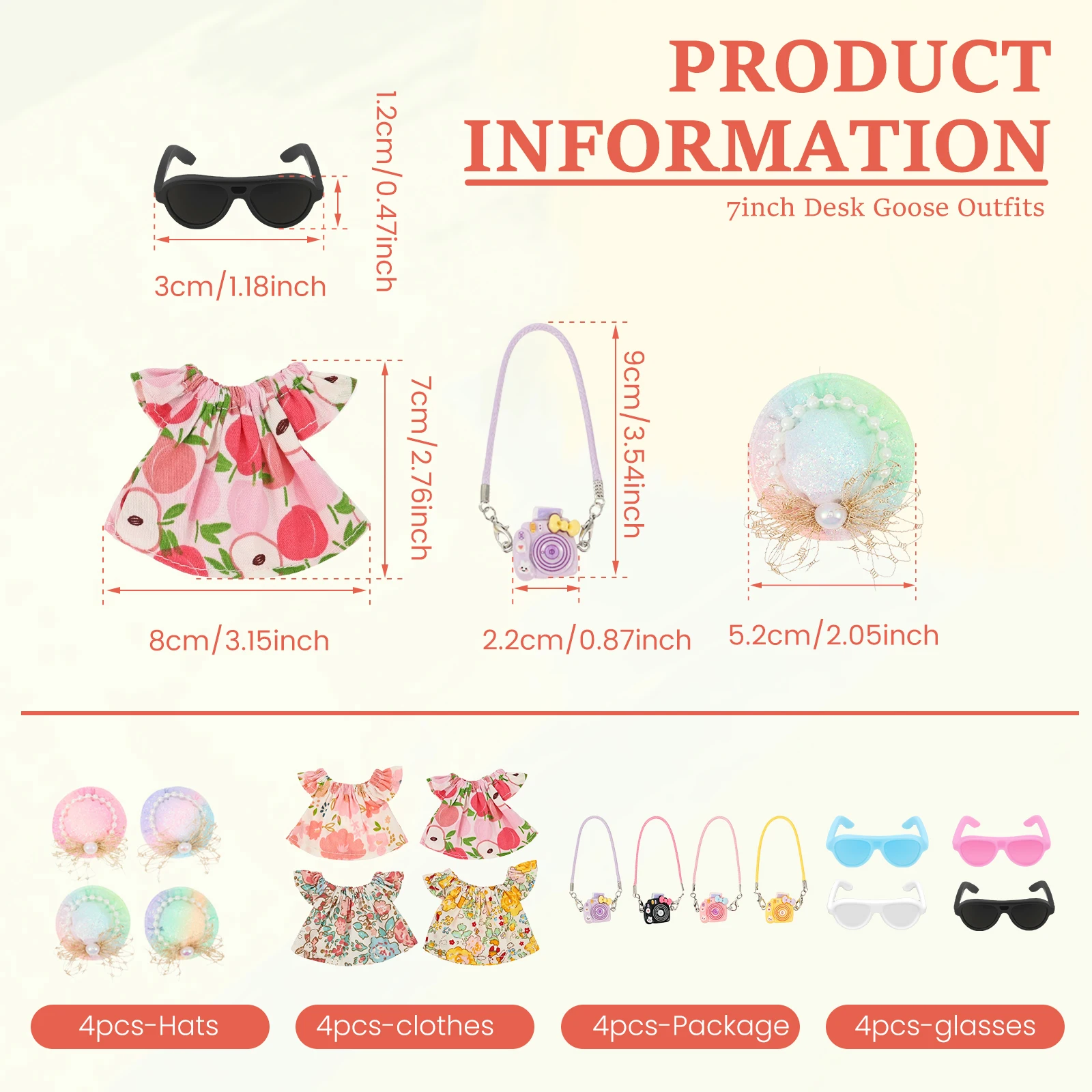 7Inch Desk Goose Outfits Cute Cute Mini Goose Summer Outfits Including Hat Dress and Bag Desk Goose Decoration Accessories