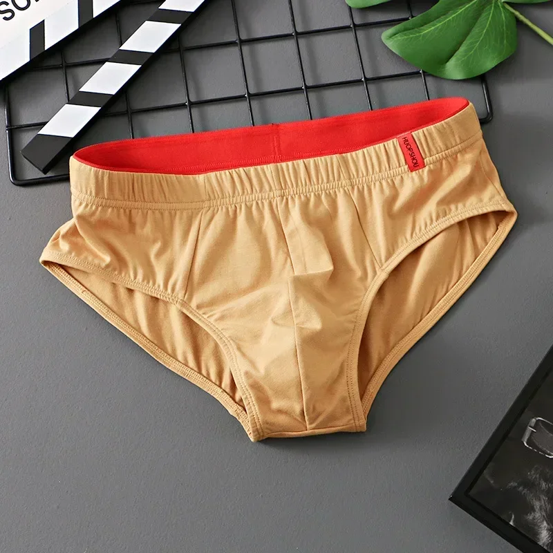 Solid Cotton Briefs Men\'s Convex Pouch Panties Youth Fasion Lingerie Low Rise Breathable Men\'s Comfortable Underwear Solid Color