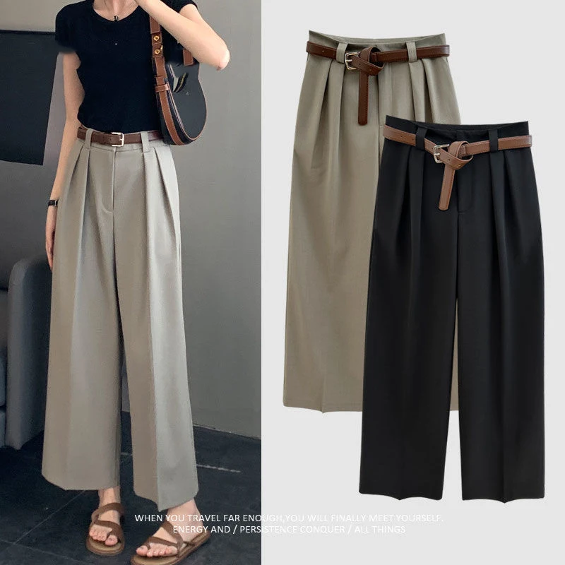 Spring Autumn Korean Arajuku Solid Pants Women Loose Casual All Match High Waist Straight Lady Trousers Fashion Female Clothes