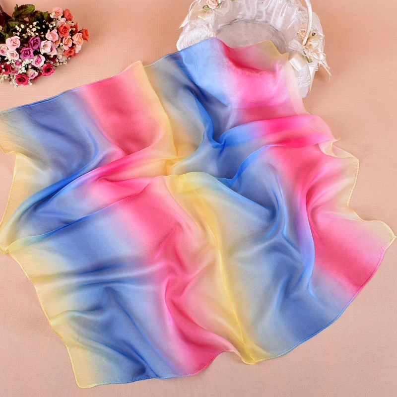 Spring Summer New Product Gradient Rainbow 70X70 Chiffon Square Scarf Small Scarf Professional Print Super Soft Breathable