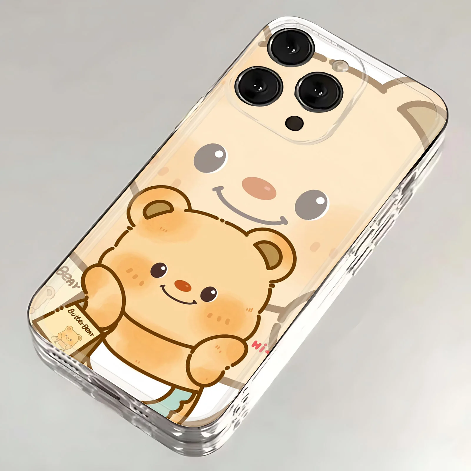 Capa de telefone de urso de manteiga dos desenhos animados para Samsung, capa TPU macia clara, S24, S23, S22, S21, S20, S10 FE, Note20, Note10 Plus, Ultra Lite 5G