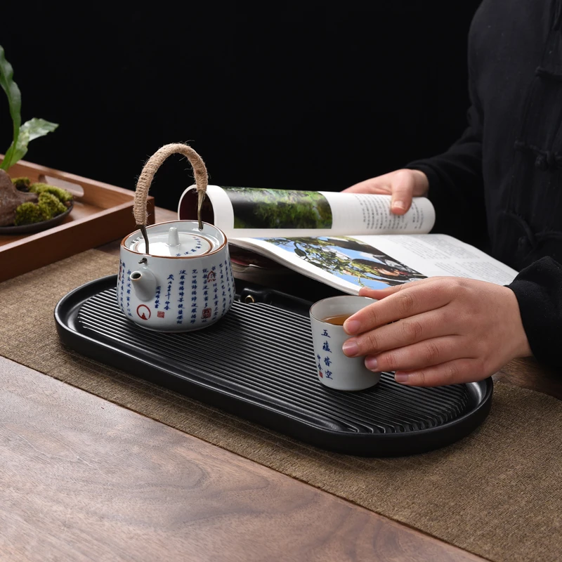Ceramic tea tray Small household tray Kung Fu tea set Japanese retro rectangular water storage and drainage tea tray