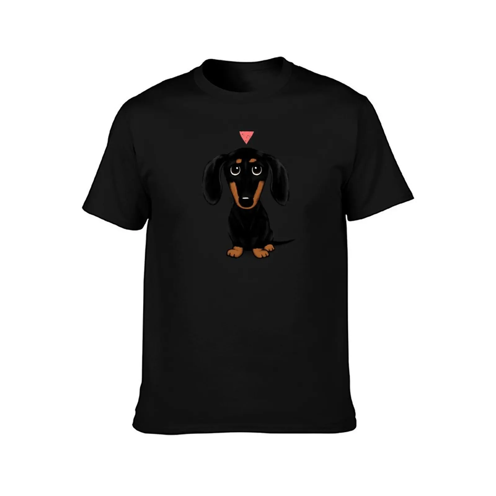 Black and Tan Dachshund with Heart | Cute Cartoon Wiener Dog T-Shirt Summer Casual Cotton Tee Oversized Streetwear Tops