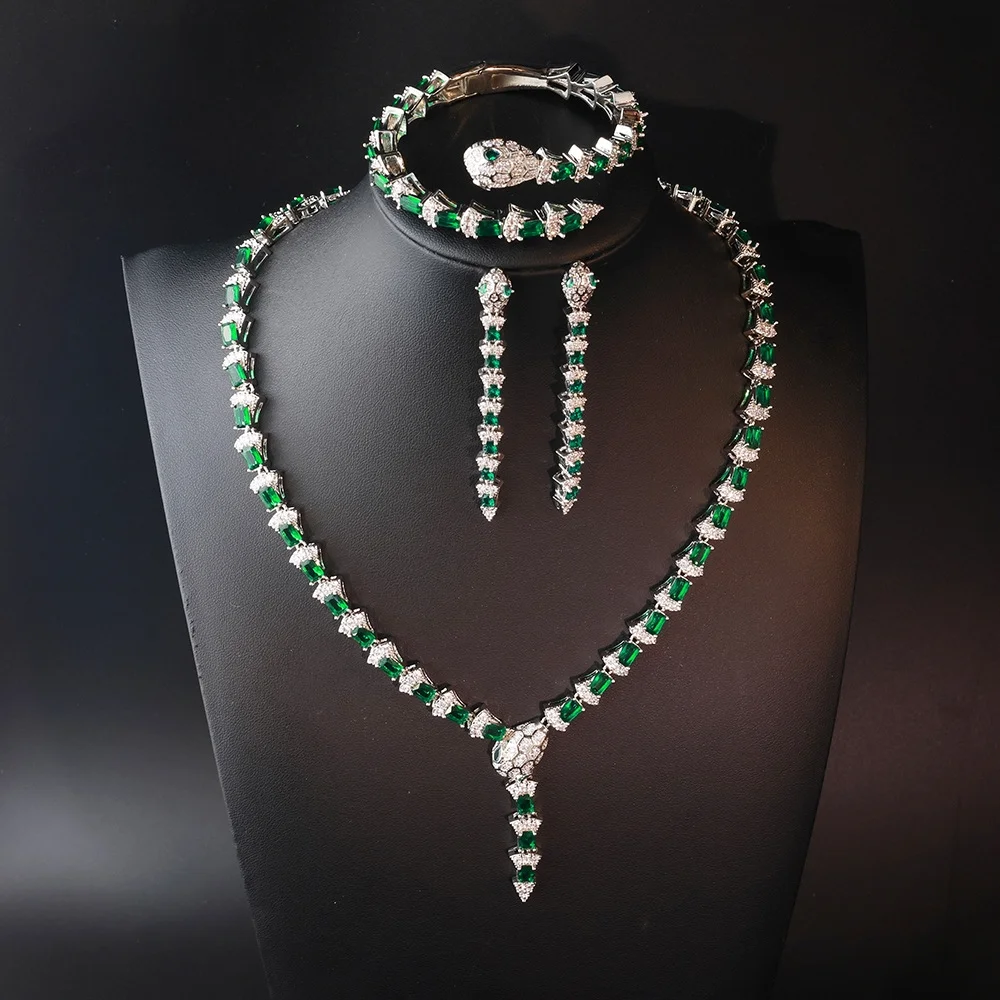 

Luxury two-tone splicing, teardrop heart-shaped real gold-plated zirconia, women's bracelet, necklace and earrings set for weddi