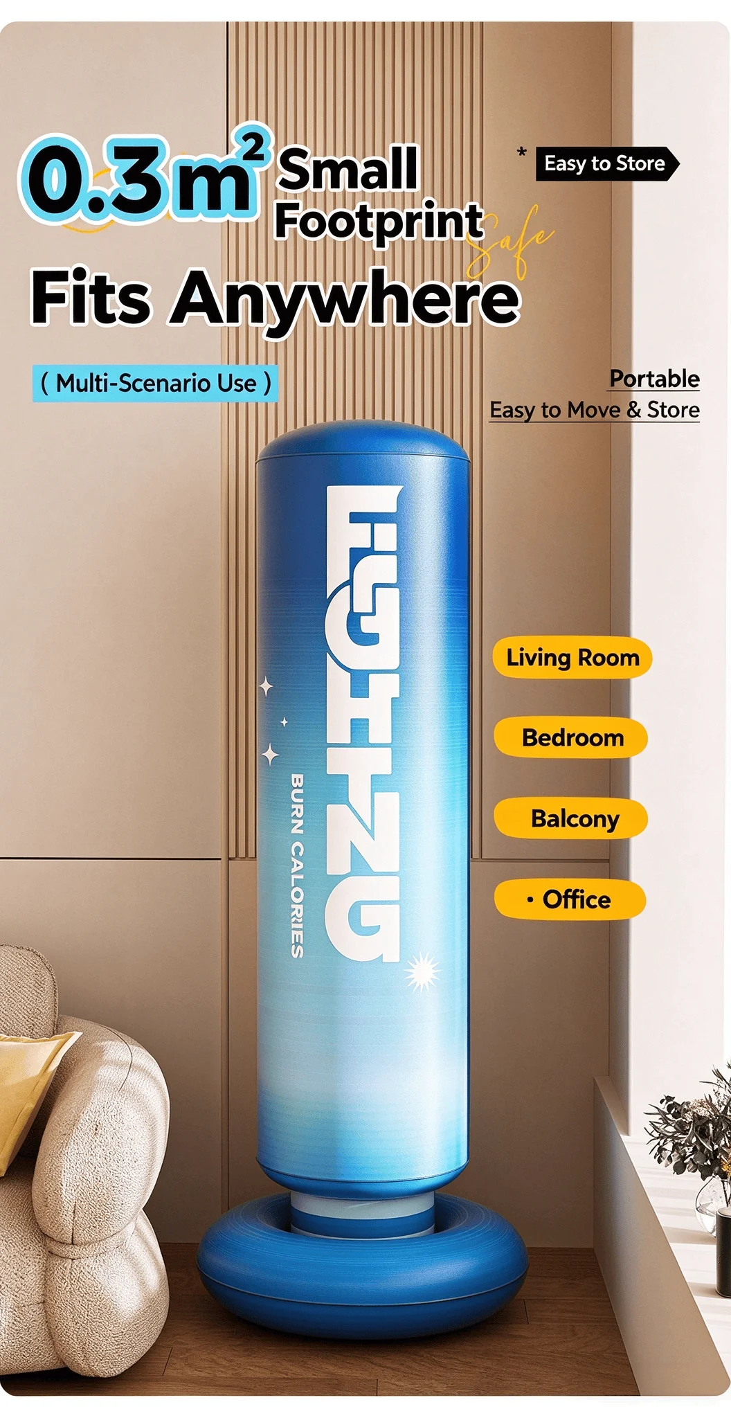 Space-Saving Blow Up Punching Bag for Kids & Adults Home Workout