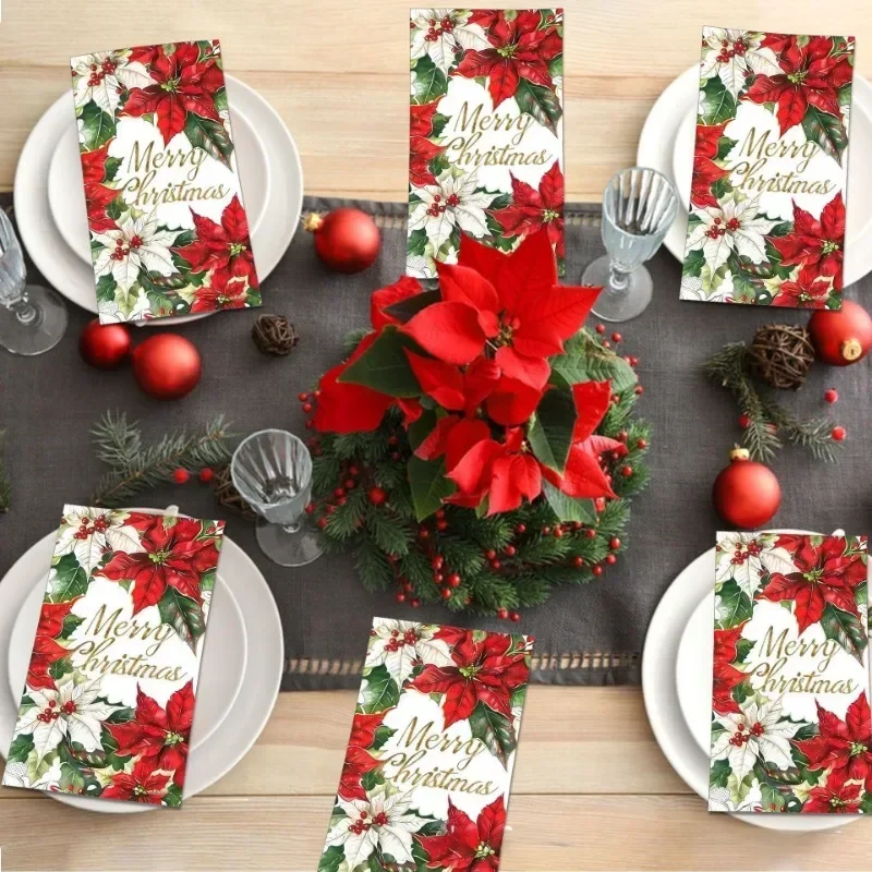 20pcs 34.2*40.6cm 2-Ply Large Size Christmas Rectangle Paper Napkin Christmas Flower Holly Leaf Printed Colourful Paper Placemat