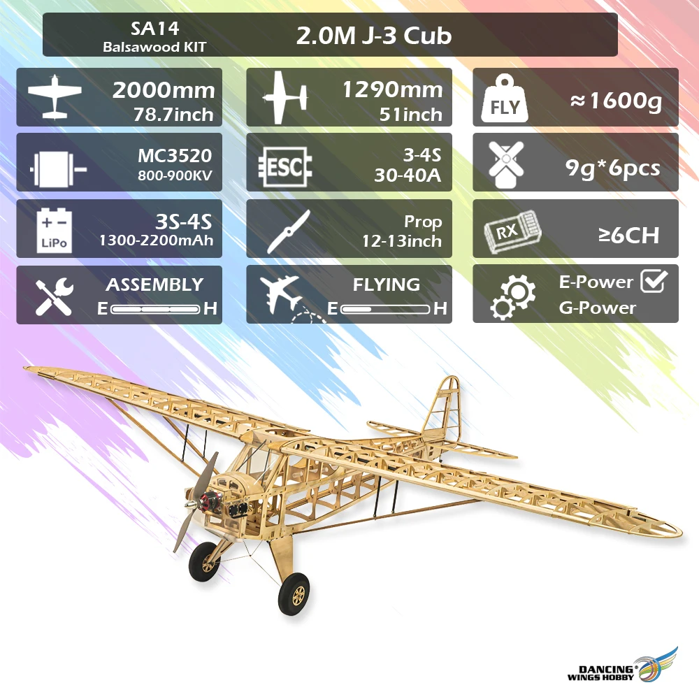 DW Hobby SA14 J3 Cub 2M Balsa-Bausatz – 79 Zoll klassisches lasergeschnittenes RC-Flugzeug aus Holz – Detail 4