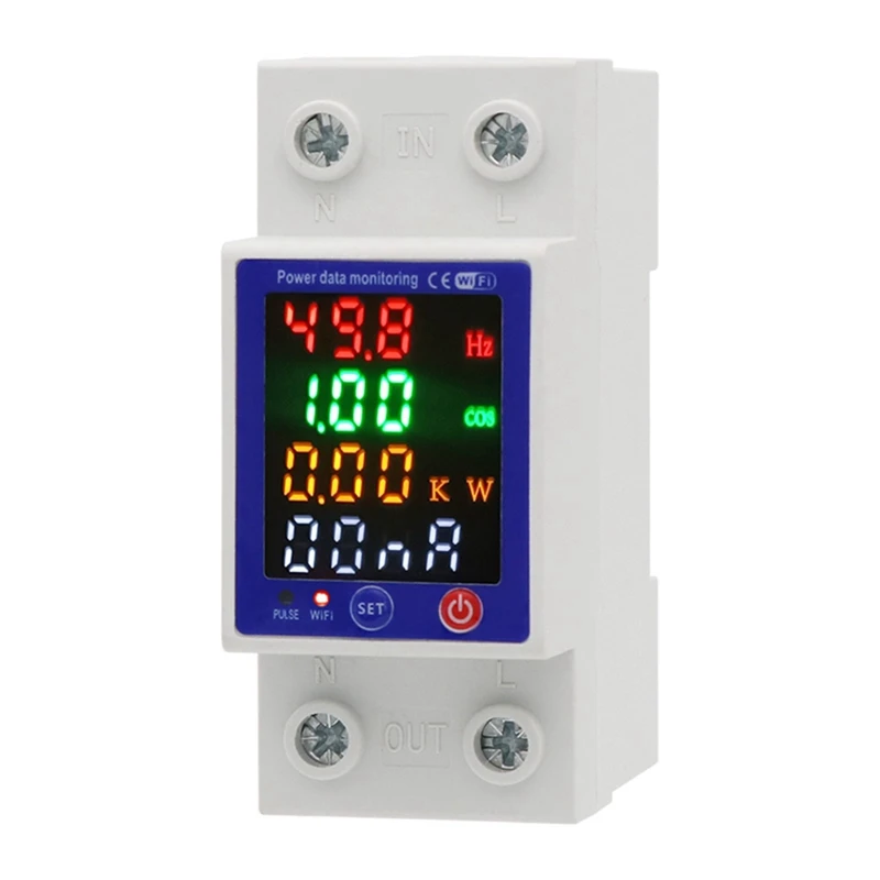 

Tuya Wifi Smart Energy Meter Multifunctional Protector Color Display Over Under Voltage Protector Prepaid Meter Durable