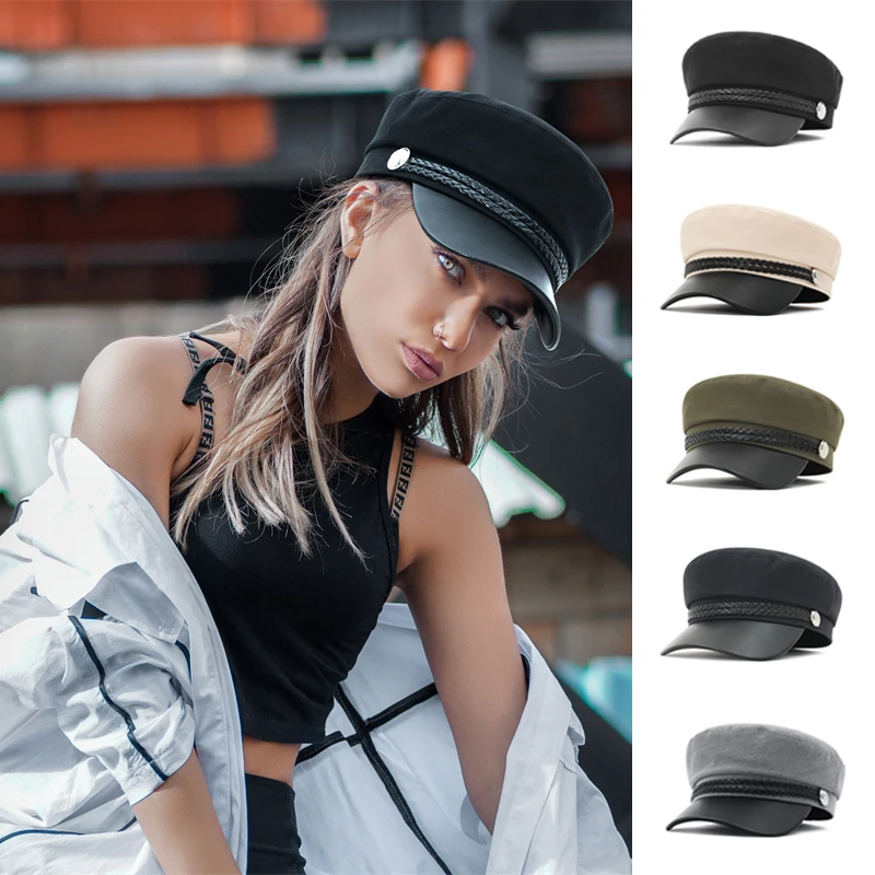 Vintage Unisex Cotton Cabbie Flat Fiddler Sailor Cap Flat Top Newsboy Hats Berets