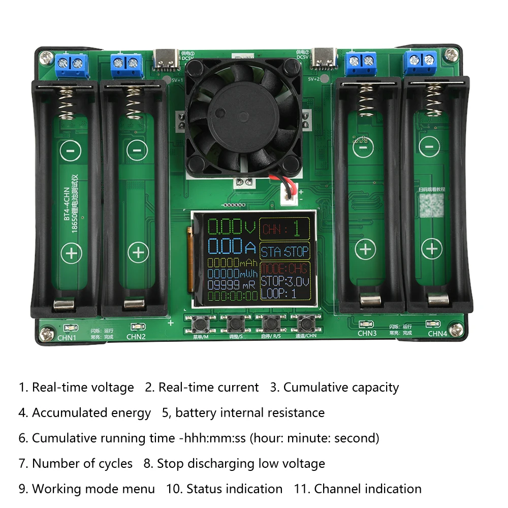 2Ch 4CH LCD Display Battery Capacity Tester MAh MWh Lithium Battery Digital Battery Power Detector 18650 Battery Tester Type-C