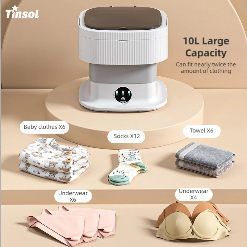 غسالة محمولة قابلة للطي سعة 10 لتر مع وظيفة جافة دوارة مؤقتة للجوارب والملابس الداخلية وتنظيف الملابس الداخلية