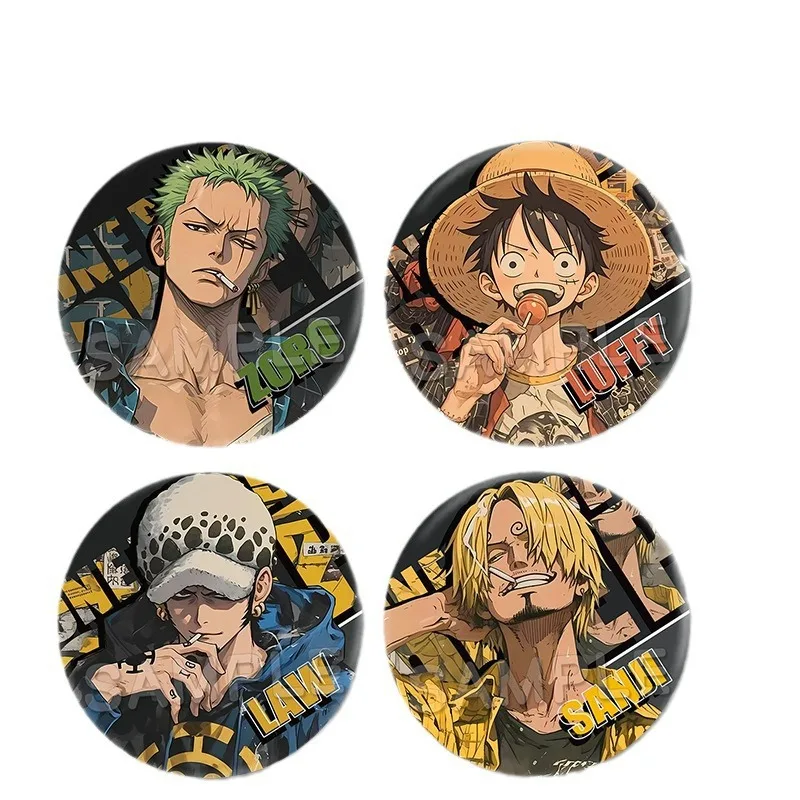 

Цельный значок аниме Monkey D Luffy Roronoa Zoro Светоотражающий красочный лазерный двойной вспышка Sanji Trafalgar D Water Law Металлический логотип