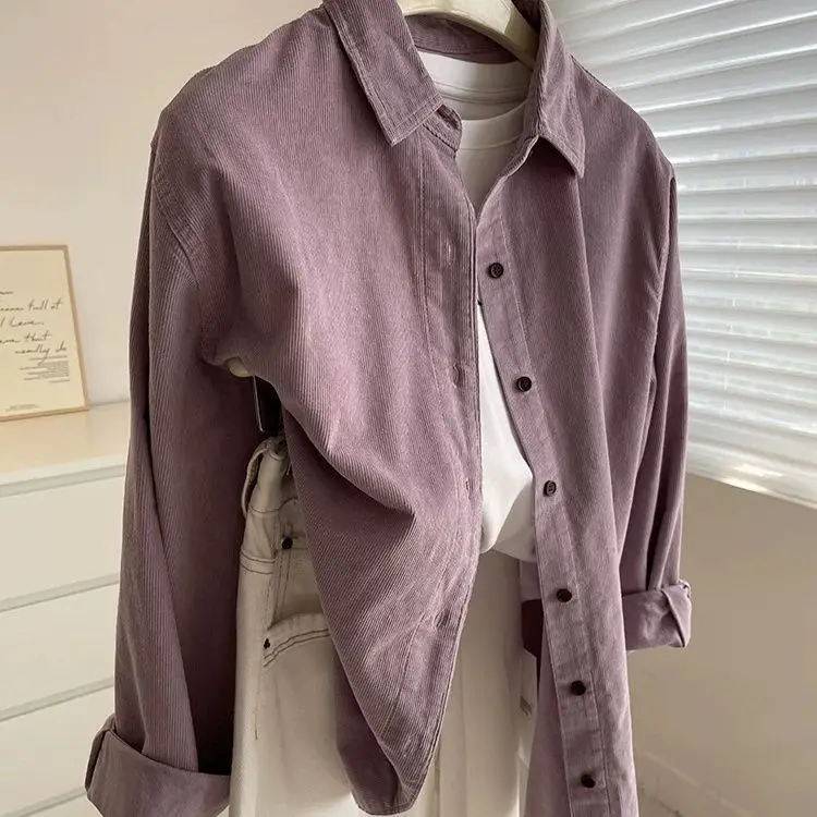 Corduroy Shirt Purple Lotus Loose Long Sleeve Casual Outerwear Women's Fashion Autumn 2025 Style Versatile Comfortable Top