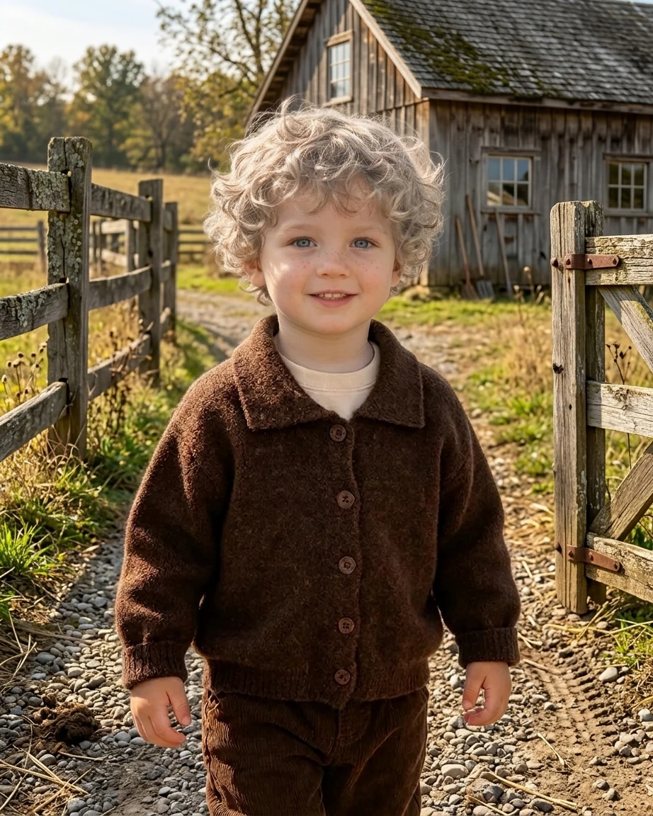 FINEPAT 1-7 Y Autumn Kids Sweaters Warm Girls Knit Cardigans Turn Down Collar Boys Knitwear