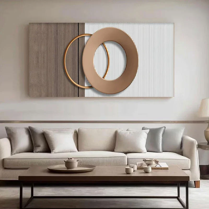 Modern Abstract Poster, Beige Grey And Black Geometric Circle Design, Suitable For Living Room, Bedroom, Dormitory Deco,No Frame