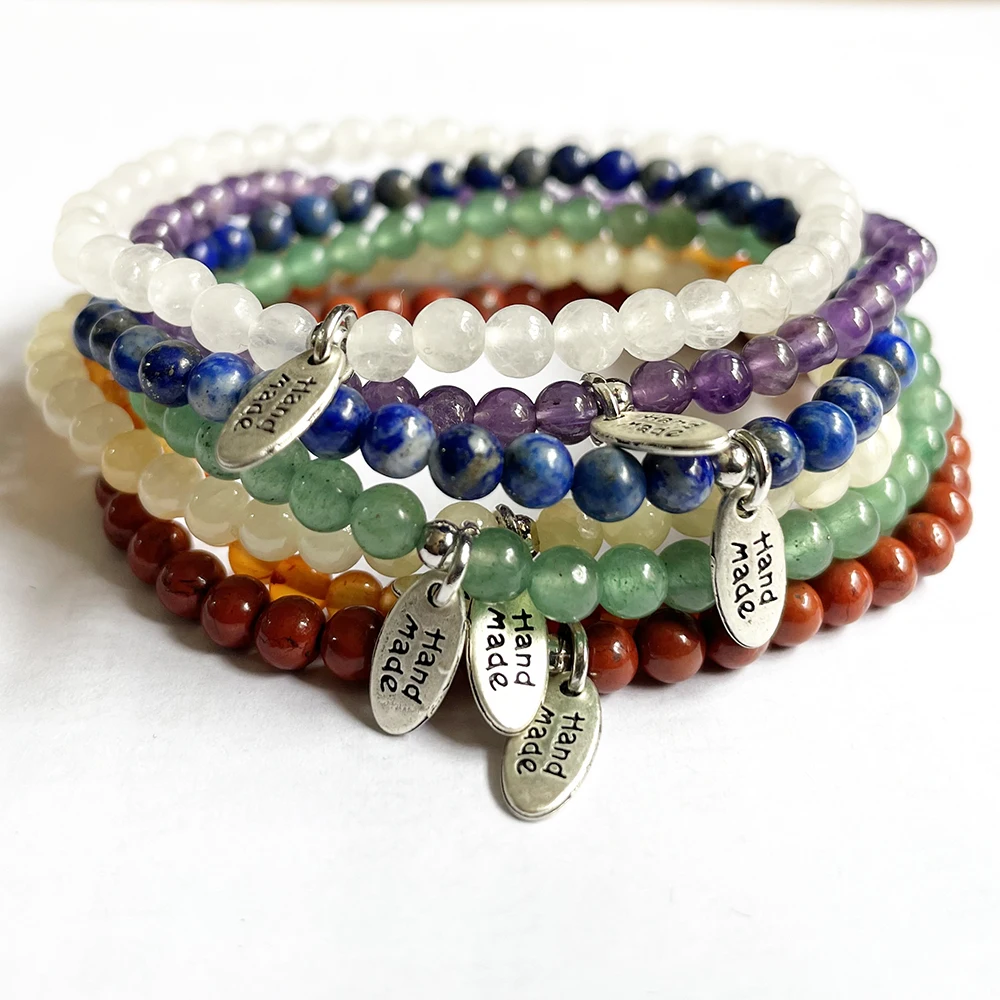 MG1815 New Design 4 MM 7 Chakra Gemstone Bracelet Set Handmade Charm Wrist Malas