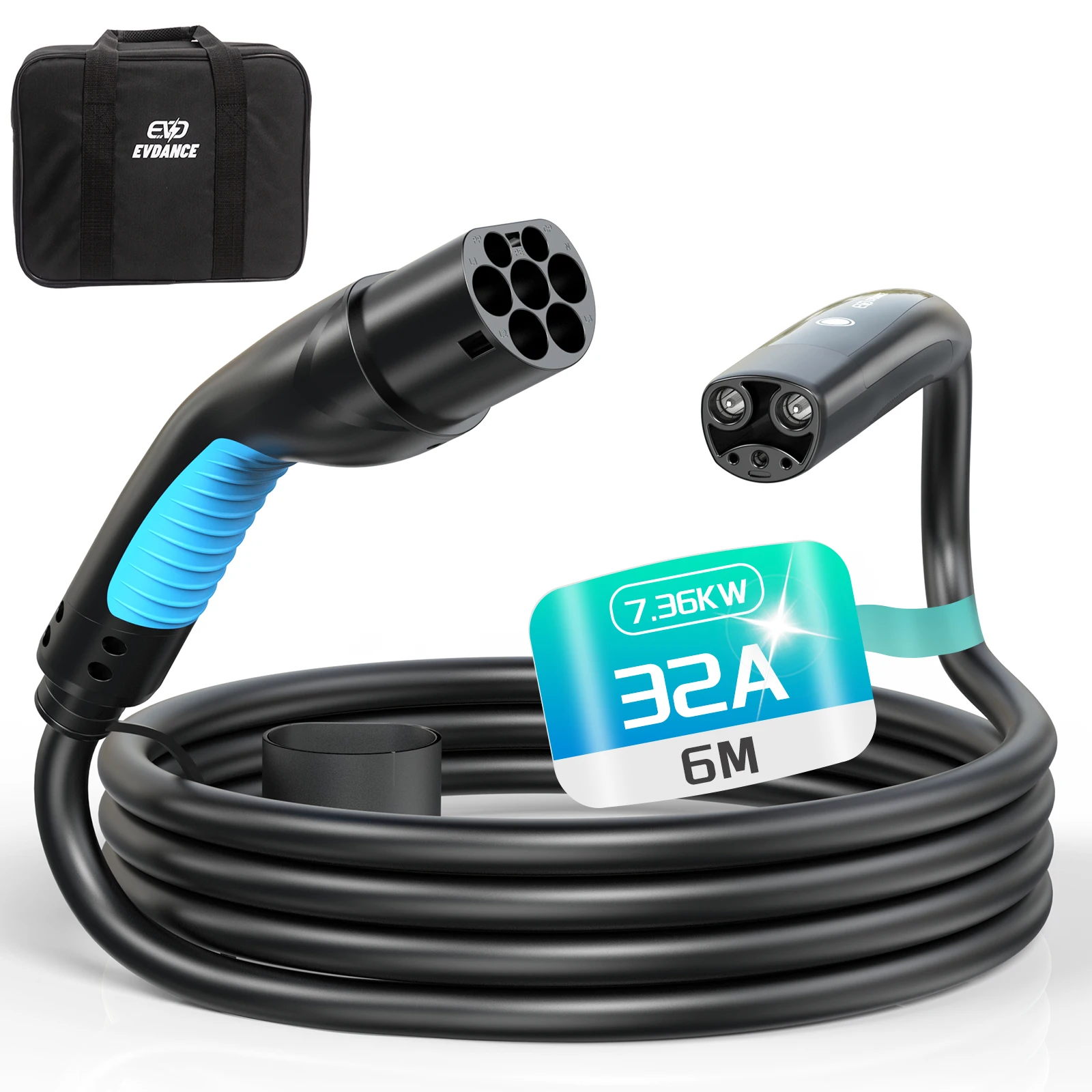 EVDANCE-Cable de carga Tesla tipo 2a enchufe Tesla NACS, 32A, 7,36 kW, 6m, accesorios de carga EV, Compatible con cargadores IEC 62196-2