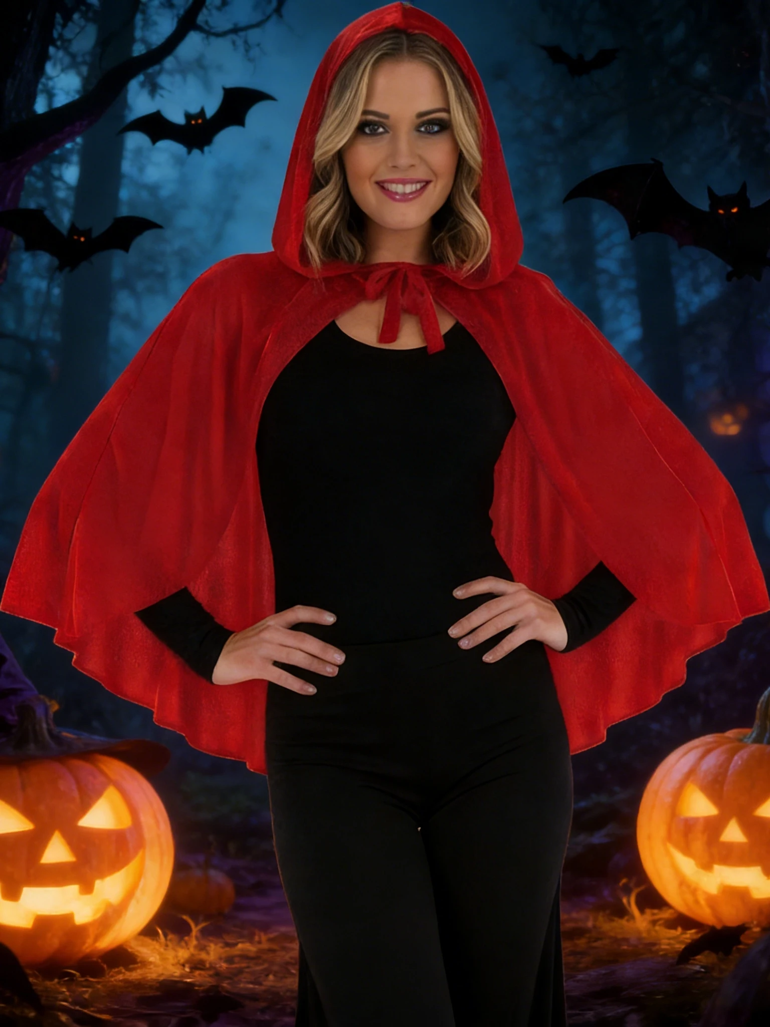 Red Velvet Halloween Cape with Hood Cosplay Party Stage Outfit Little Red Riding Hood Performance Costume Women's Ethnic Wear