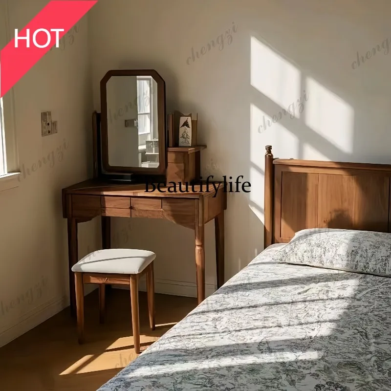 M07 New Chinese light luxury walnut dresser solid wood dresser texture with mirror dressing cabinet