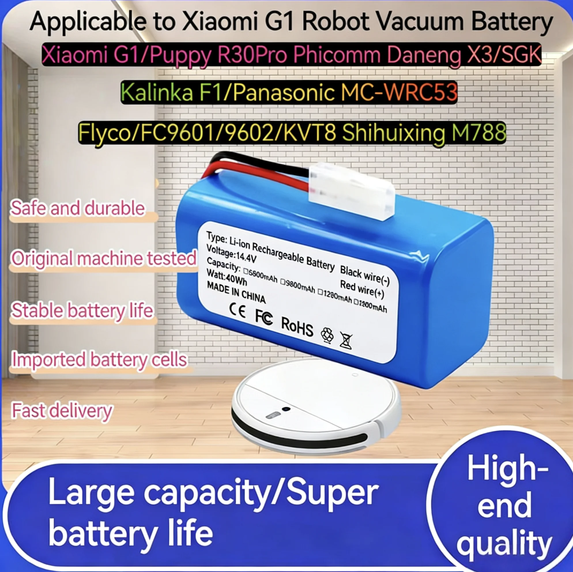 

Original Battery For XIAOMI Robot Vacuum-Mop Essential G1 MJSTG1 SKV4136GL H18650CH R30 R35 Vacuum Cleaner Replacement Battery