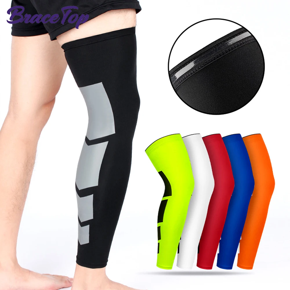 BraceTop 1 PC Super Elastic Basketball Leg Warmers Calf Thigh Compression Sleeves Knee Brace Soccer Volleyball Cycling Men Women