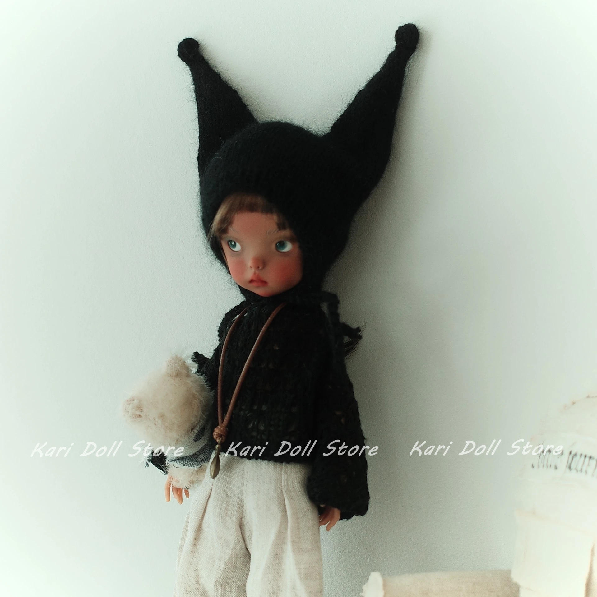 Kari Doll Clothes and skirts Autumn Black sweater, beige pile pants, and squirrel hat set for Landazz Landoudou ob24 ob22 Doll - Detail 1