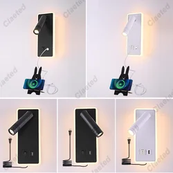LED Minimalist Adjustable Angle Wall Lamp US/EU Plug USB Rechargeable Socket Bedroom Bedside Reading Lamp Corridor Wall Lamp