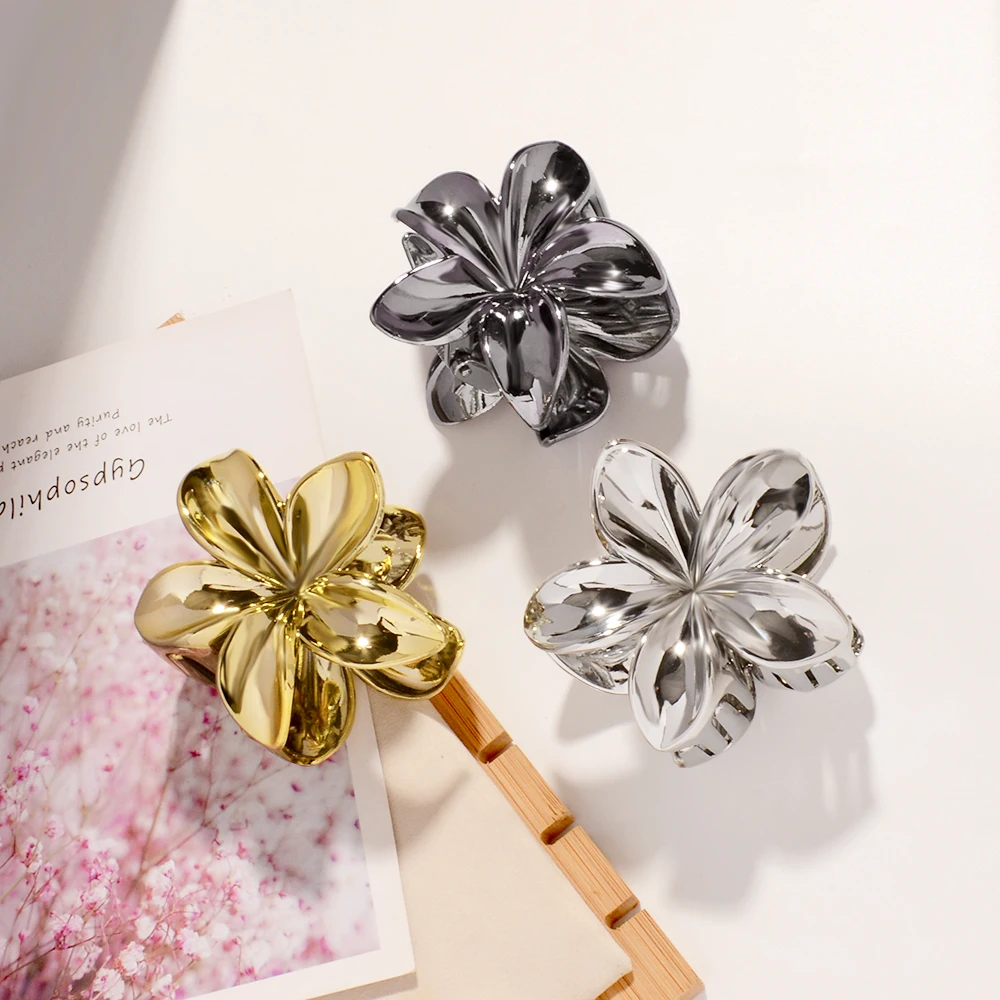 3pcs Large Small PVC Bauhinia Flower Hair Claw Clips for Women Girls Trendy Gold Silver Color Hairpin Accessories Styling Gifts