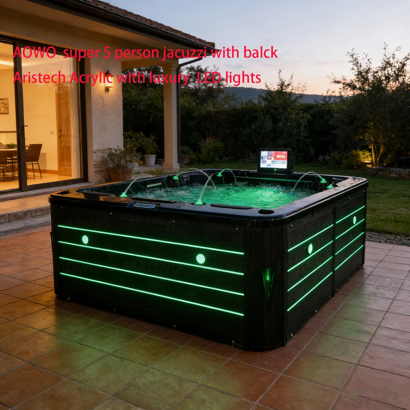 Black Aristech Acrylic 5 Person Yacuzzier Home Play Dream Family Jakuzi With Luxury Led Lights And Corner Lamp