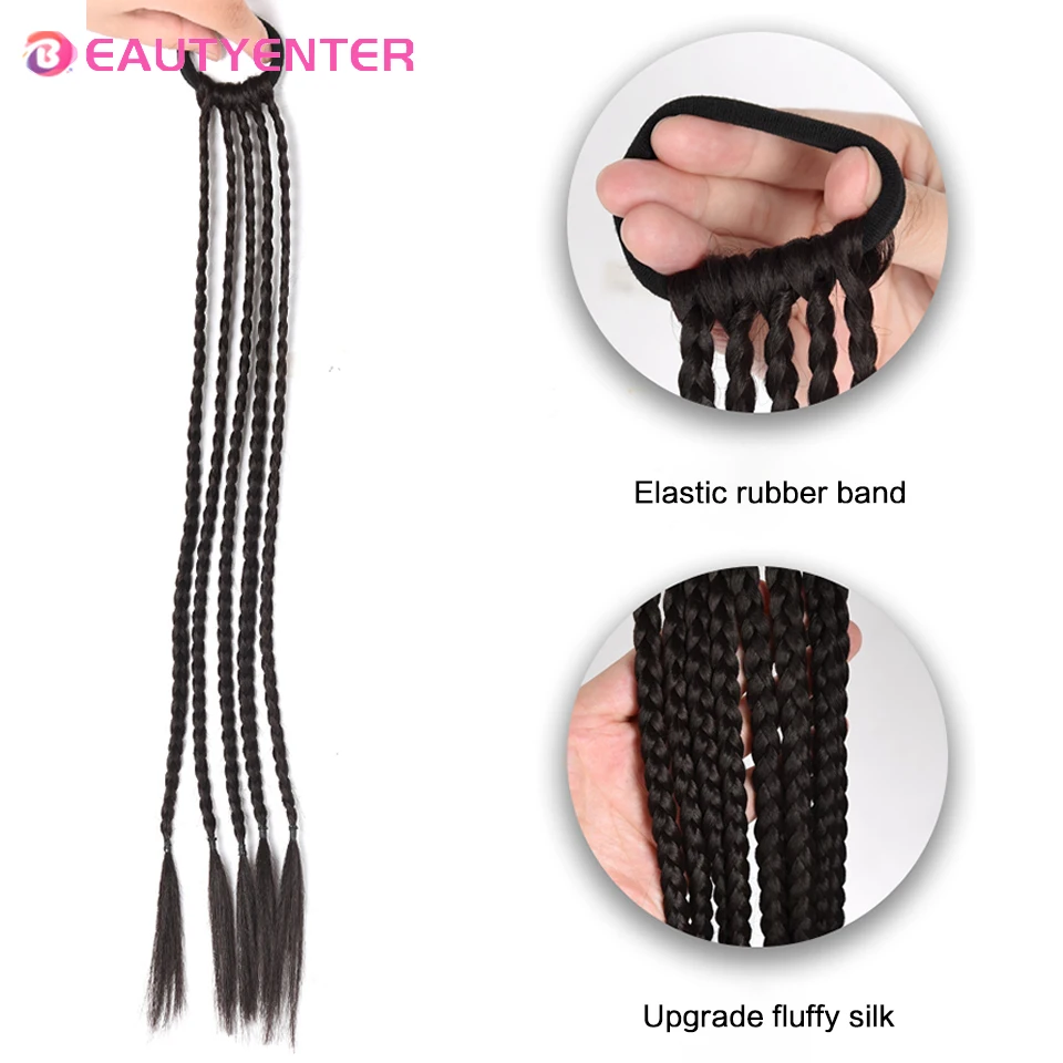 Synthetische Box zöpfe Pferdes chwanz für Frauen elastische Twist Braid Extensions Kunst haar Pferdes chwanz Haar teile für Frauen schwarz braun