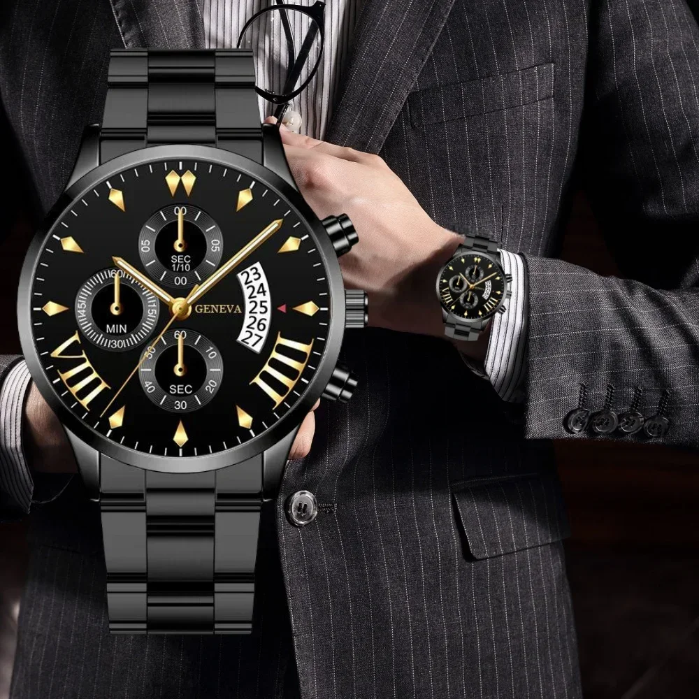 ساعة بتقويم متعددة الوظائف للرجال ، جو ساخن ، جو راقي ، رجولي كلاسيكي عصري ، حزام أنيق