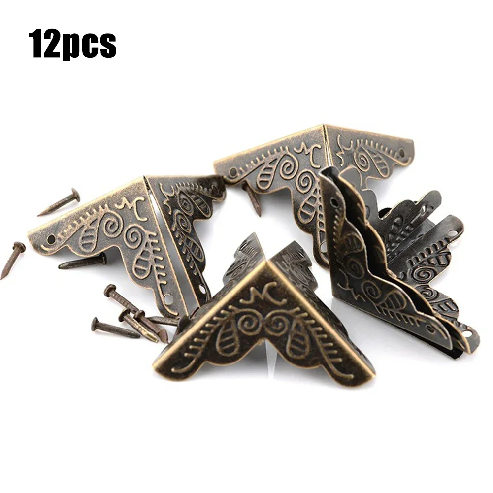 12pcs Antique Corner Protector Jewelry Wine Gift Box Wooden Case Chest Edge Cover Corner Brackets Guard Decorative Hardware