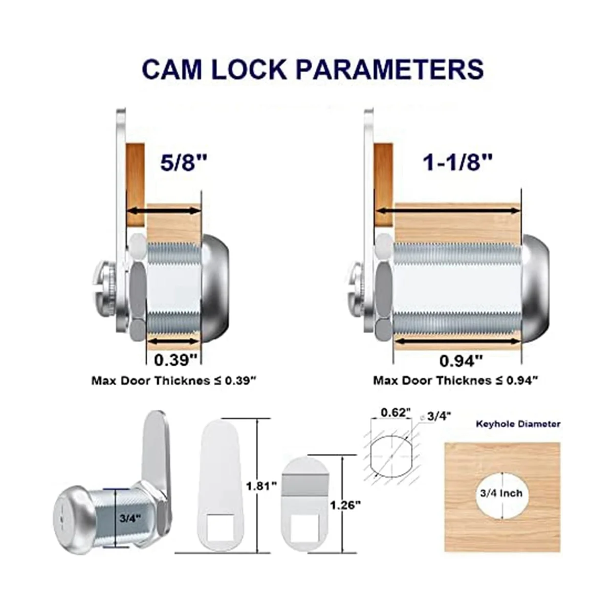Lucchetto per cassetta postale da 6 pezzi, serrature per armadietto da 1-1/8 pollici e serrature a camma per cassetta degli attrezzi con chiave uguale, cassetto di sicurezza e schedario