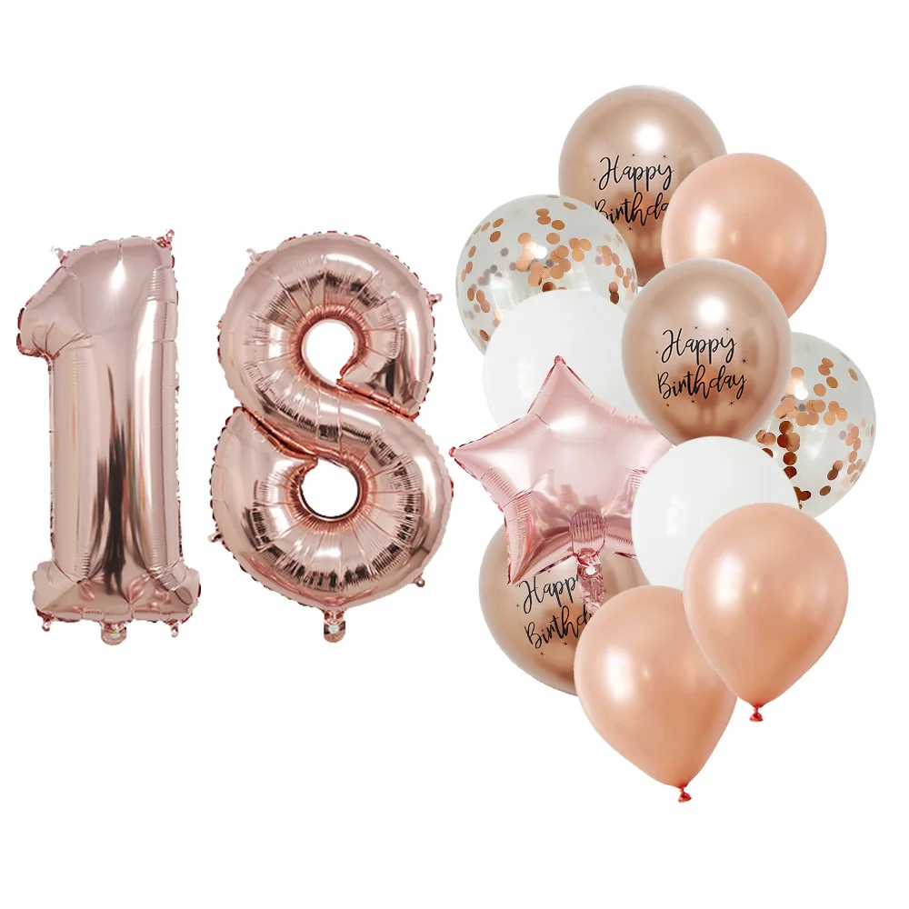 13 stuks roségouden gemengde ballonnen 32 inch folie cijferballonnen 10 11 12 13 14 15 jaar oude meisjes verjaardagsparty decoratie benodigdheden
