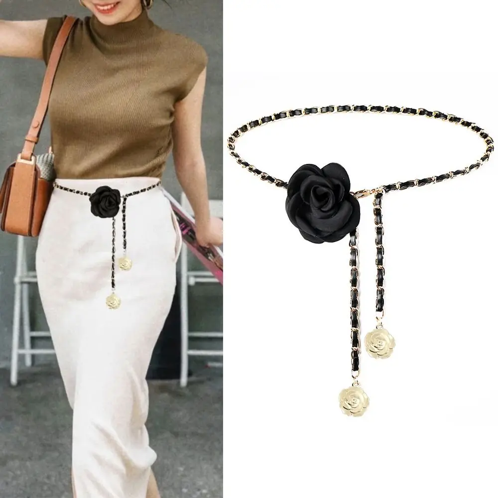 

Ladies All-match Camellia Waist Chain Luxury Design Flower Chain Belt Metal Chain Waistband