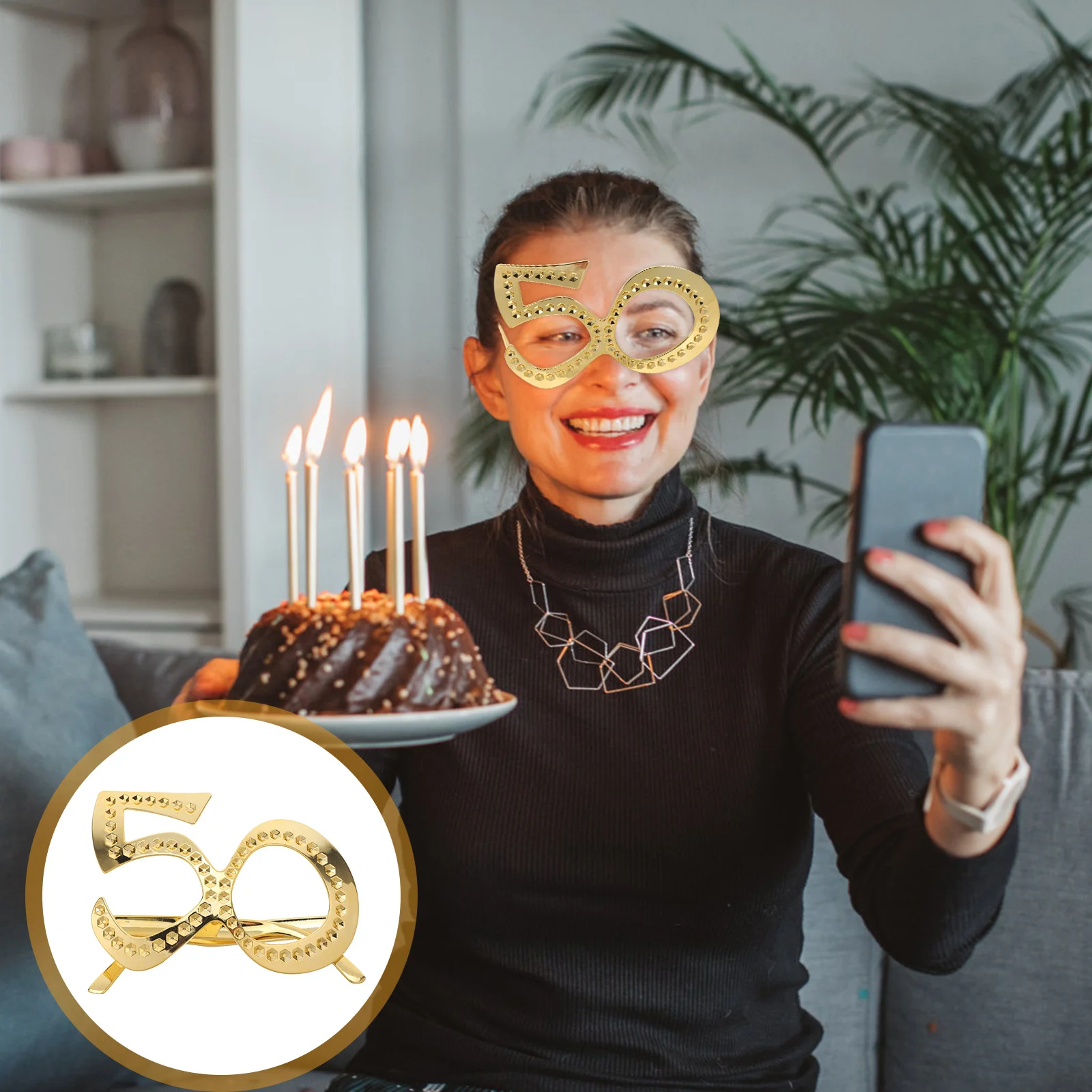 

6Pcs 50th Birthday Party Eyeglasses Metallic Golden Photo Booth Props Stylish Accessory for Adults Kids