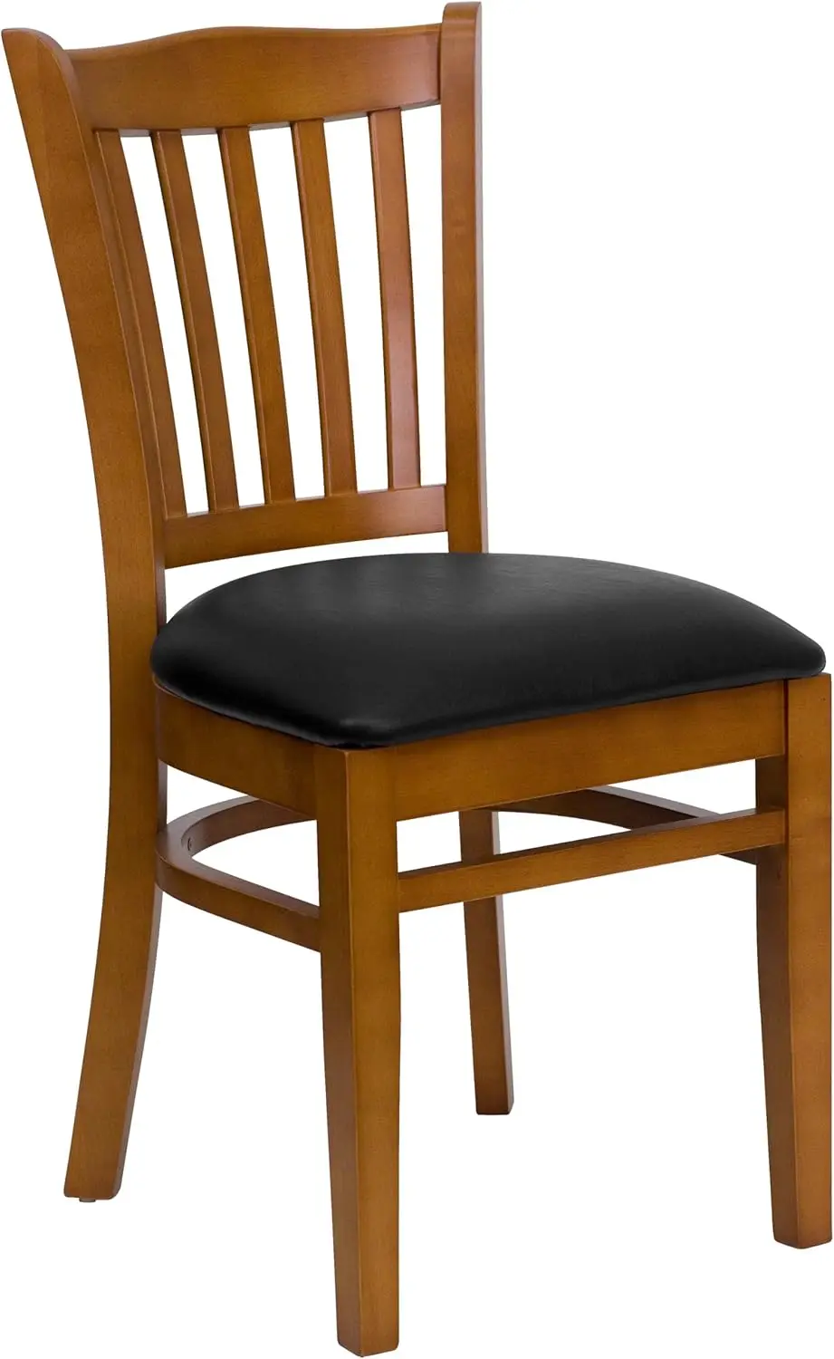 

Furniture Series Vertical Slat Back Cherry Wood Restaurant Chair - Black Vinyl Seat