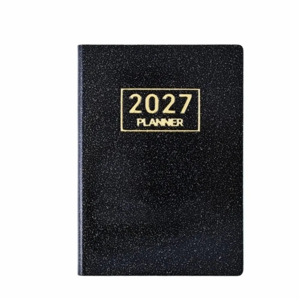 Efficient Leather Cover 2027 Agenda Book 64 Sheets Compact English Plan Book Glitter Schedule Weekly Planner Office Use