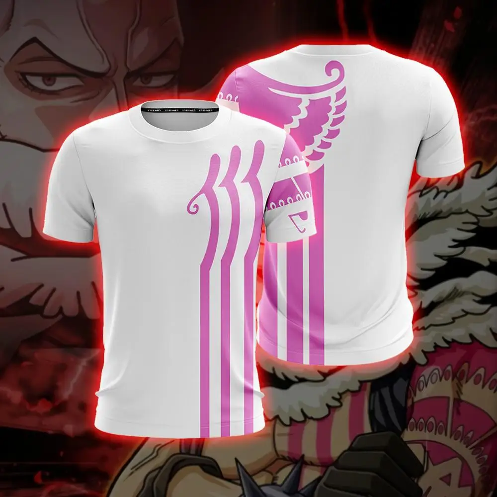 One Piece Charlotte Family Symbol 3D All Over Print T-shirt Men Women Pink Striped Anime Cosplay Costume Short Sleeve Casual Tee