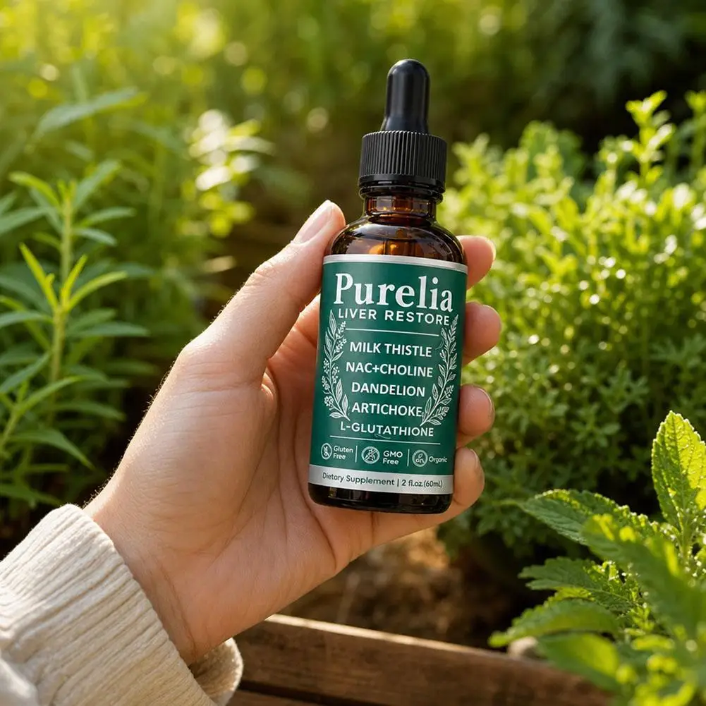 60ml Purelia Liver Restore Liquid Drops Milk Thistle Herbal Formula Dandelion Artichoke Glutathione Body Wellness Supplement