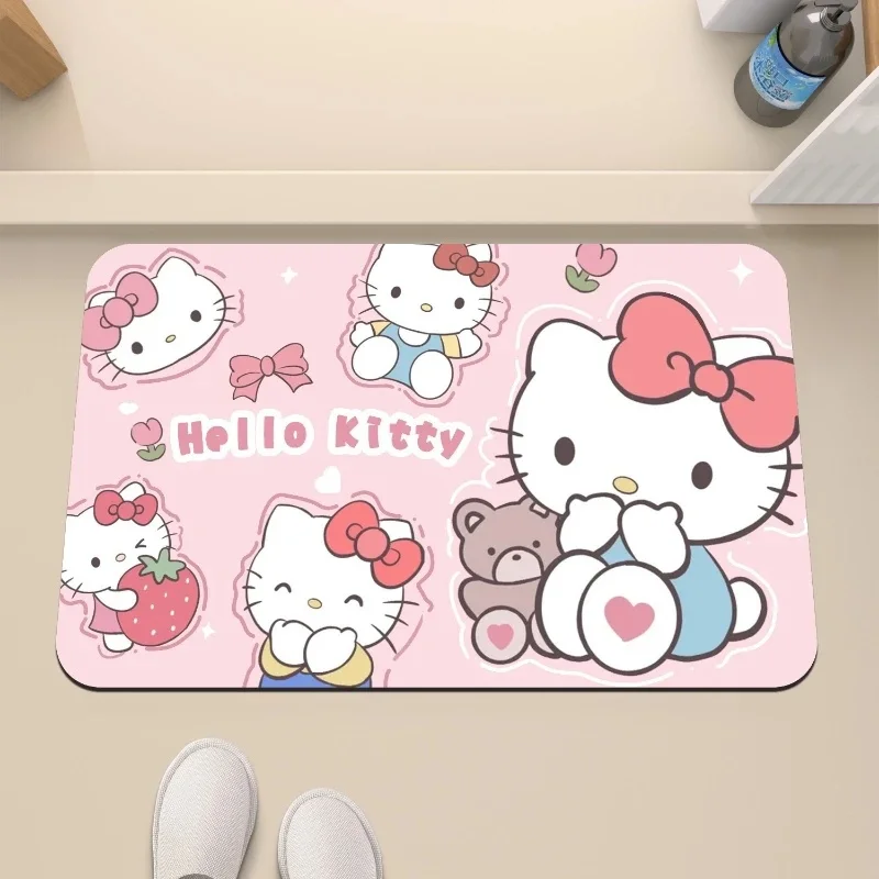 Hello Kitty Strawberry & Bear Diatomite Bath Mat, Super Absorbent Quick Dry Rug, Non-slip Bathroom Floor Mat