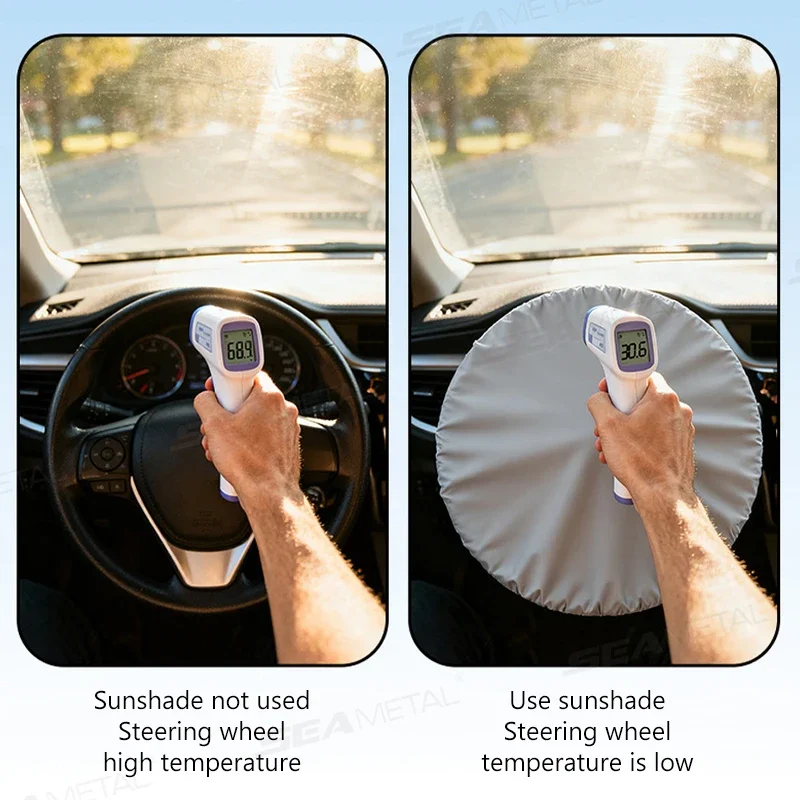 Car Steering Wheel Anti-Heat Sun Shade Cover Sunscreen Insulation Sun-proof Anti-UV Protect Shield Interior Accessories
