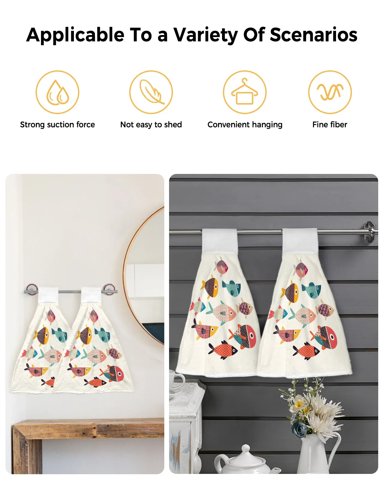 Cartoon Fish Designed Chic Bathroom Hand Towel Kitchen Absorbent Hand Towels Custom Hanging Wipe Towel Soft Hand Cloth