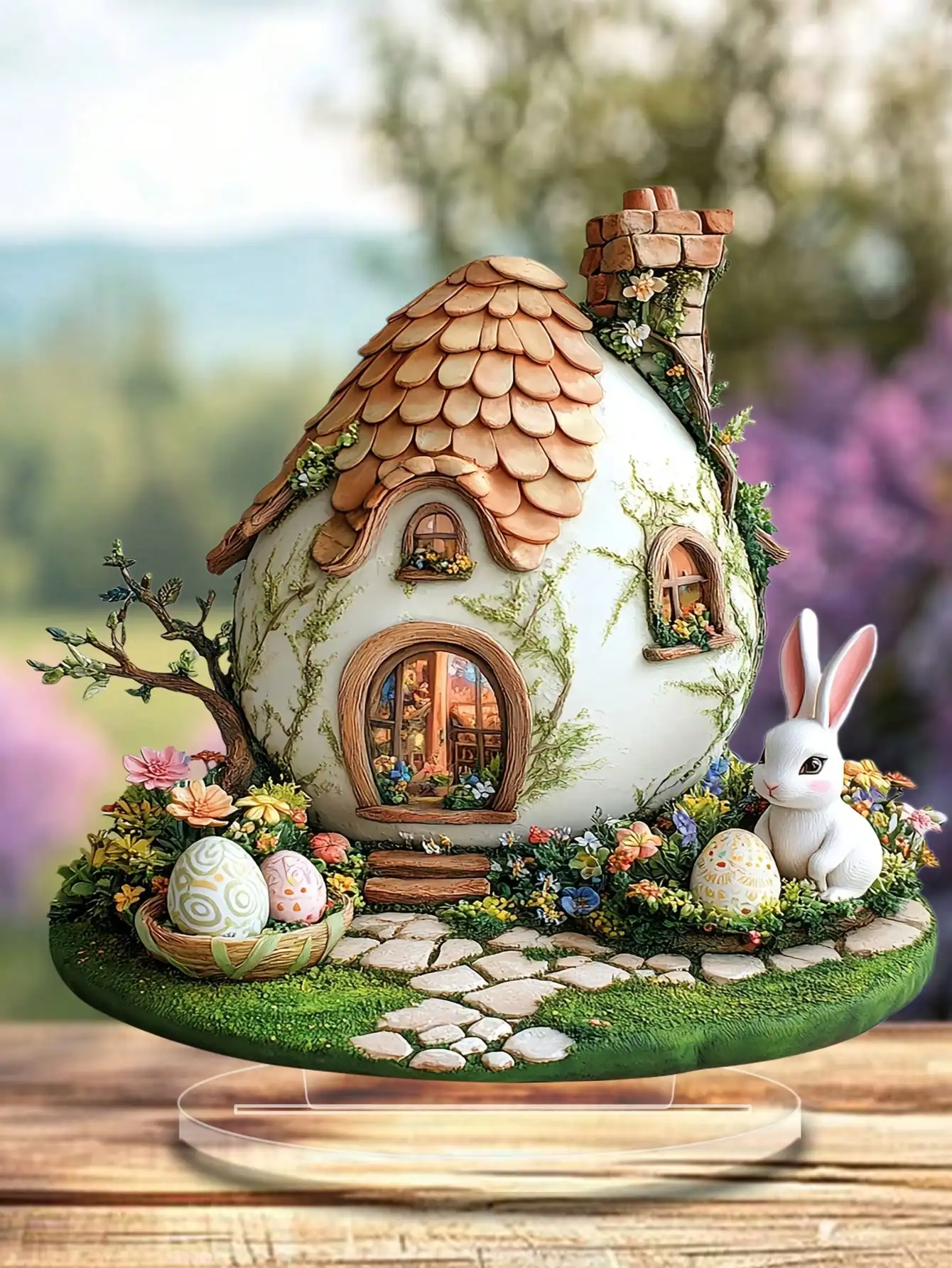 1PCS Rabbit and Rabbit House Desktop Decoration Small Sculpture Ideal Home Decoration Office Decoration Festival Party Decora