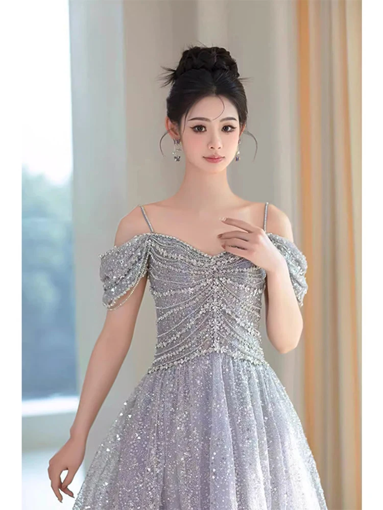 Customized Shiny A Line Evening Dresses Sequins Spaghetti Straps Prom Birthday Party Gowns Formal Occasion Vestido De Fiesta