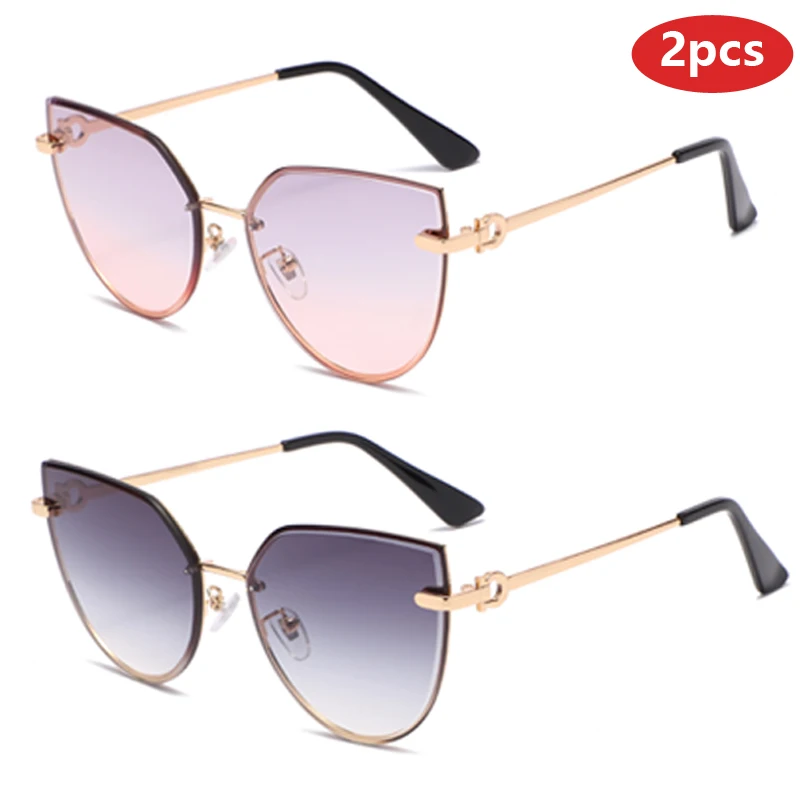 2pcs pack Women Large Frame Women Sunglasses Female Cat Eye Gradient Sun Glasses Outdoor UV Protection Designer Eyeglasses