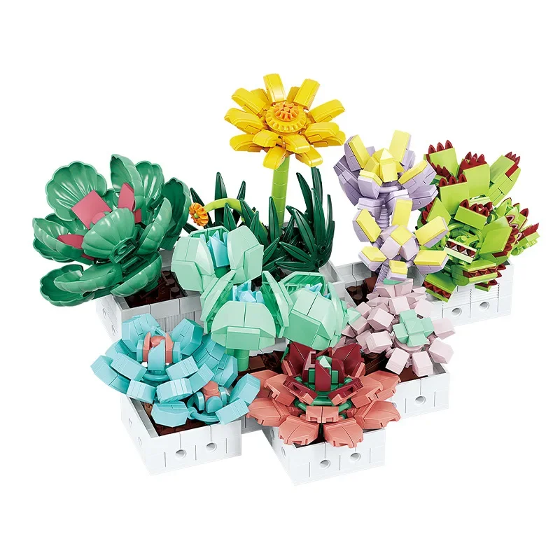 

Creative Potted Flower Series Simulation Succulent Plant Office And Home Decorations Building Blocks Bricks Toys Gifts